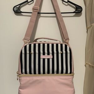 Pink and Black Striped Women's Bag